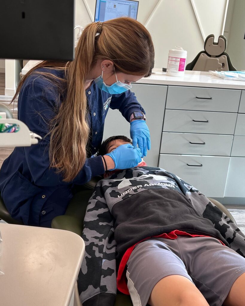 Han's son Kasen at his braces adjustment at Morgenstern Orthodontics.